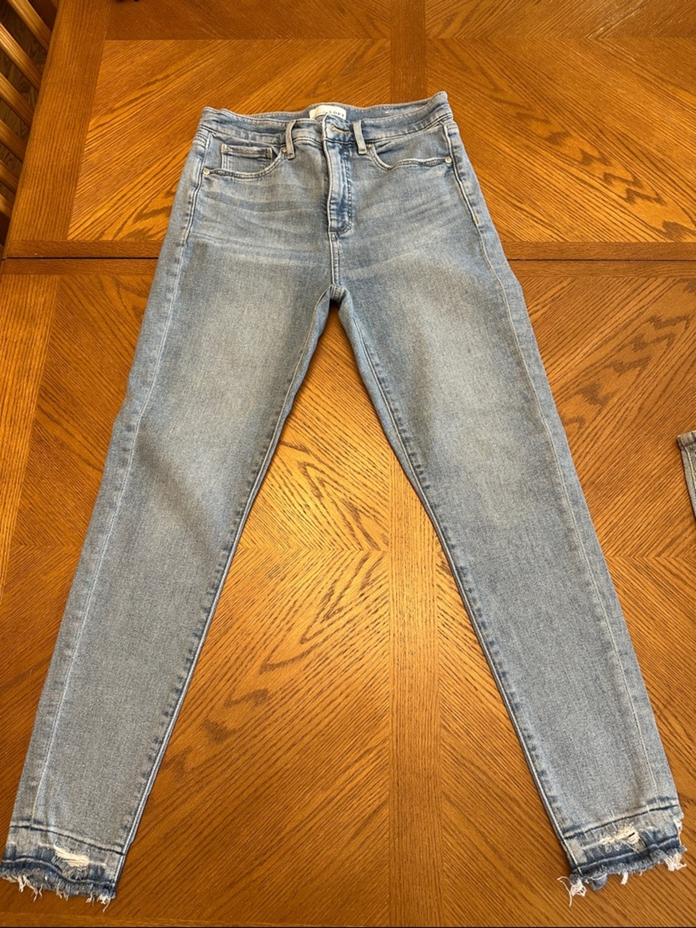 LOFT Light Blue Frayed Ankle Skinny Jeans